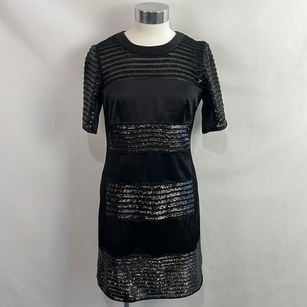 Nanette Lepore NWT Black Sequin Striped Mini Dress